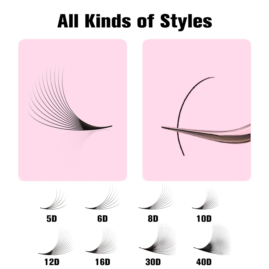 SHELASH 12D Pointy Base Premade Loose Fans, 500 fans, matte black, lightweight for natural mega volume lash extensions