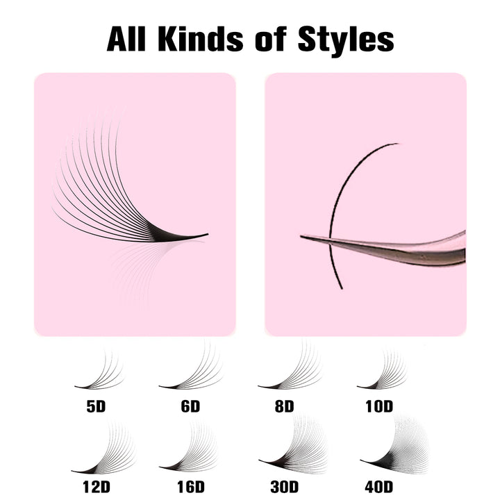 SHELASH 12D Pointy Base Premade Loose Fans, 500 fans, matte black, lightweight for natural mega volume lash extensions