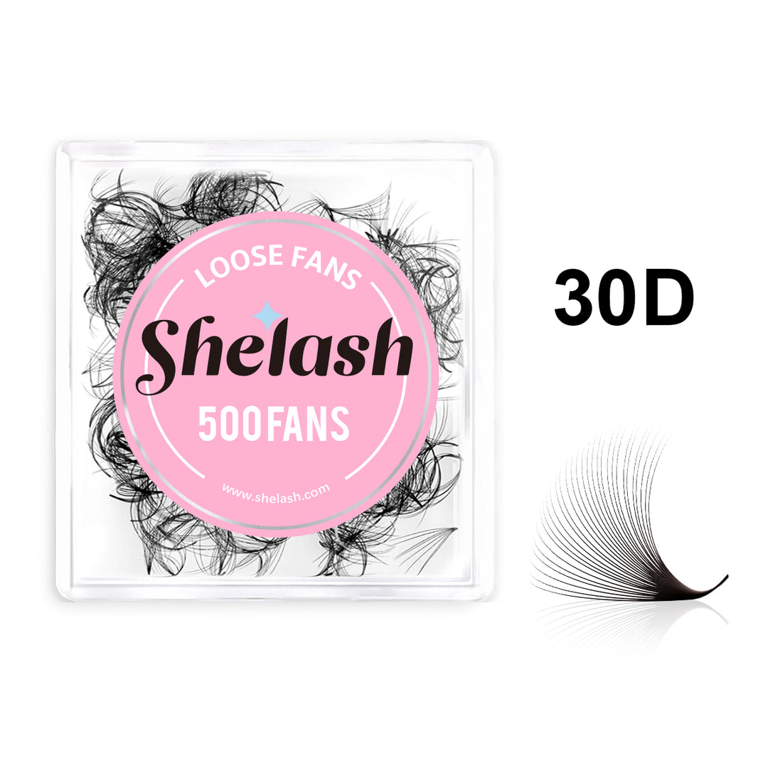 SHELASH 30D Pointy Base Premade Loose Fans, 500 fans, matte black, lightweight for natural mega volume lash extensions