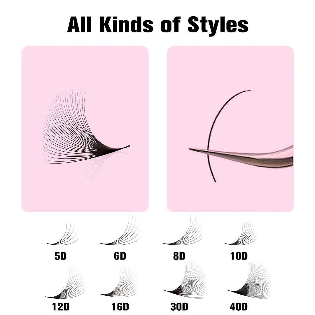 SHELASH 30D Pointy Base Premade Loose Fans, 500 fans, matte black, lightweight for natural mega volume lash extensions