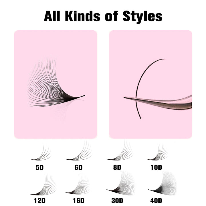 SHELASH 30D Pointy Base Premade Loose Fans, 500 fans, matte black, lightweight for natural mega volume lash extensions