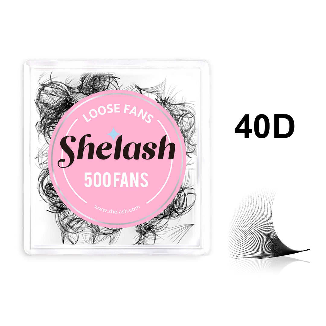 SHELASH 40D Pointy Base Premade Loose Fans, 500 fans, matte black, lightweight for natural mega volume lash extensions