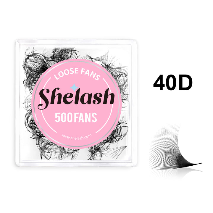 SHELASH 40D Pointy Base Premade Loose Fans, 500 fans, matte black, lightweight for natural mega volume lash extensions