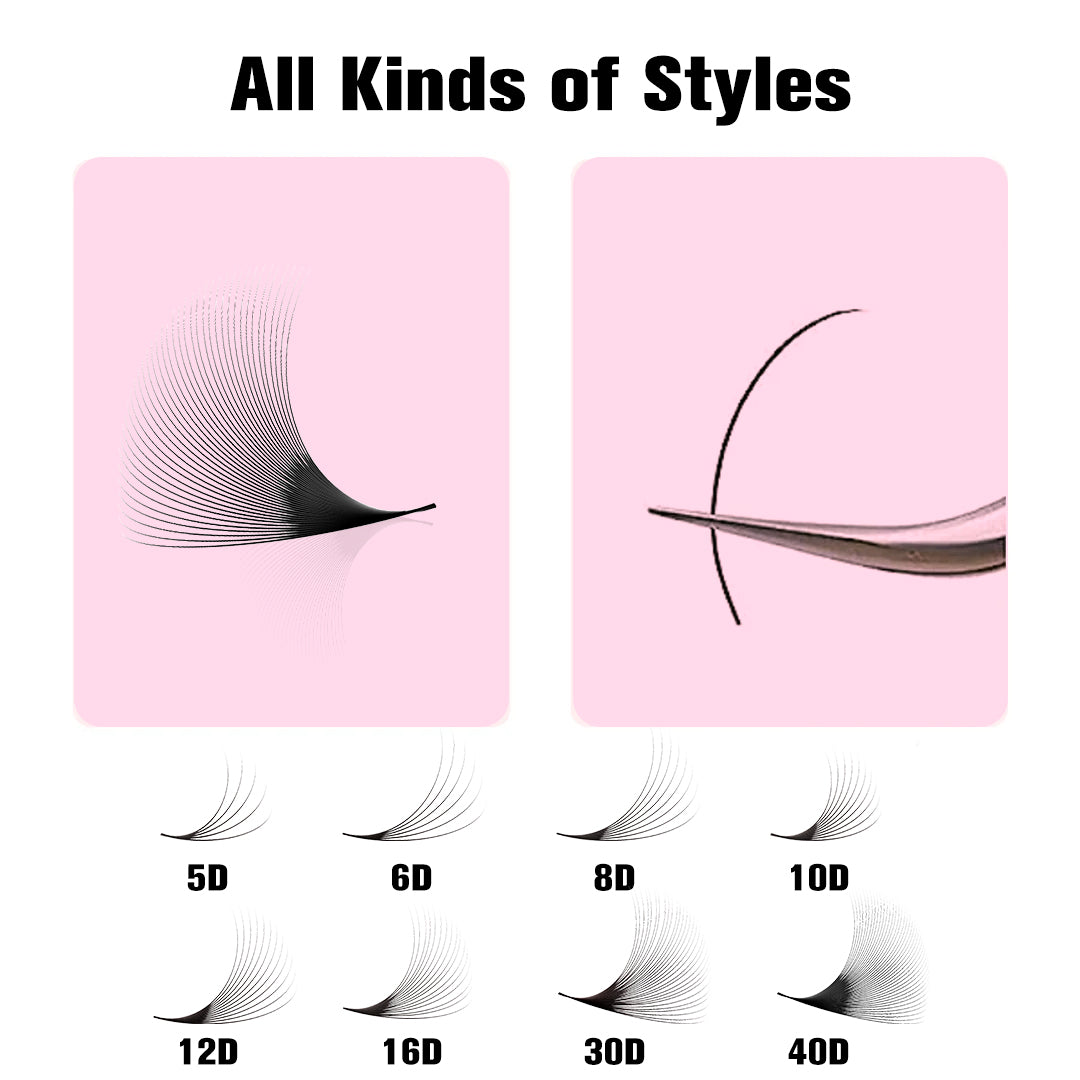 SHELASH 40D Pointy Base Premade Loose Fans, 500 fans, matte black, lightweight for natural mega volume lash extensions