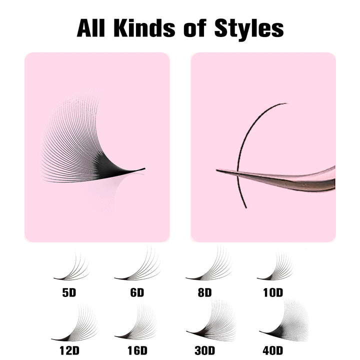 SHELASH 40D Pointy Base Premade Loose Fans, 500 fans, matte black, lightweight for natural mega volume lash extensions