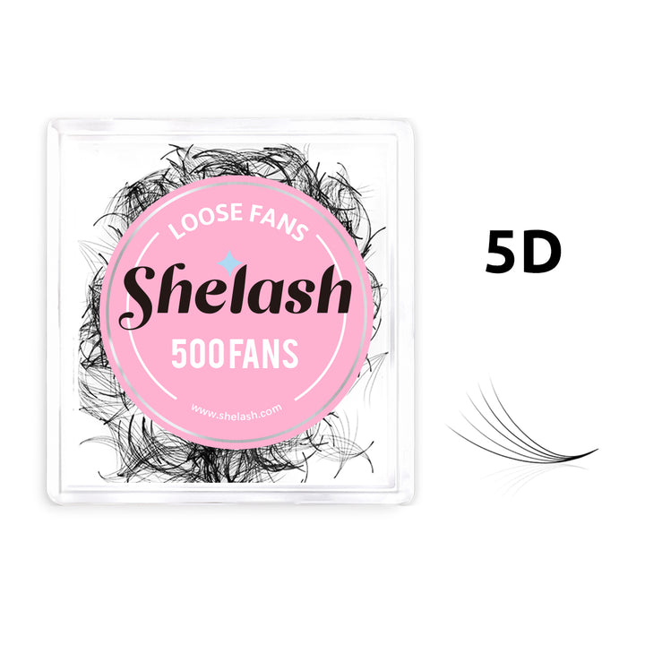 SHELASH 5D Pointy Base Premade Loose Fans, 500 fans, matte black, lightweight for natural mega volume lash extensions