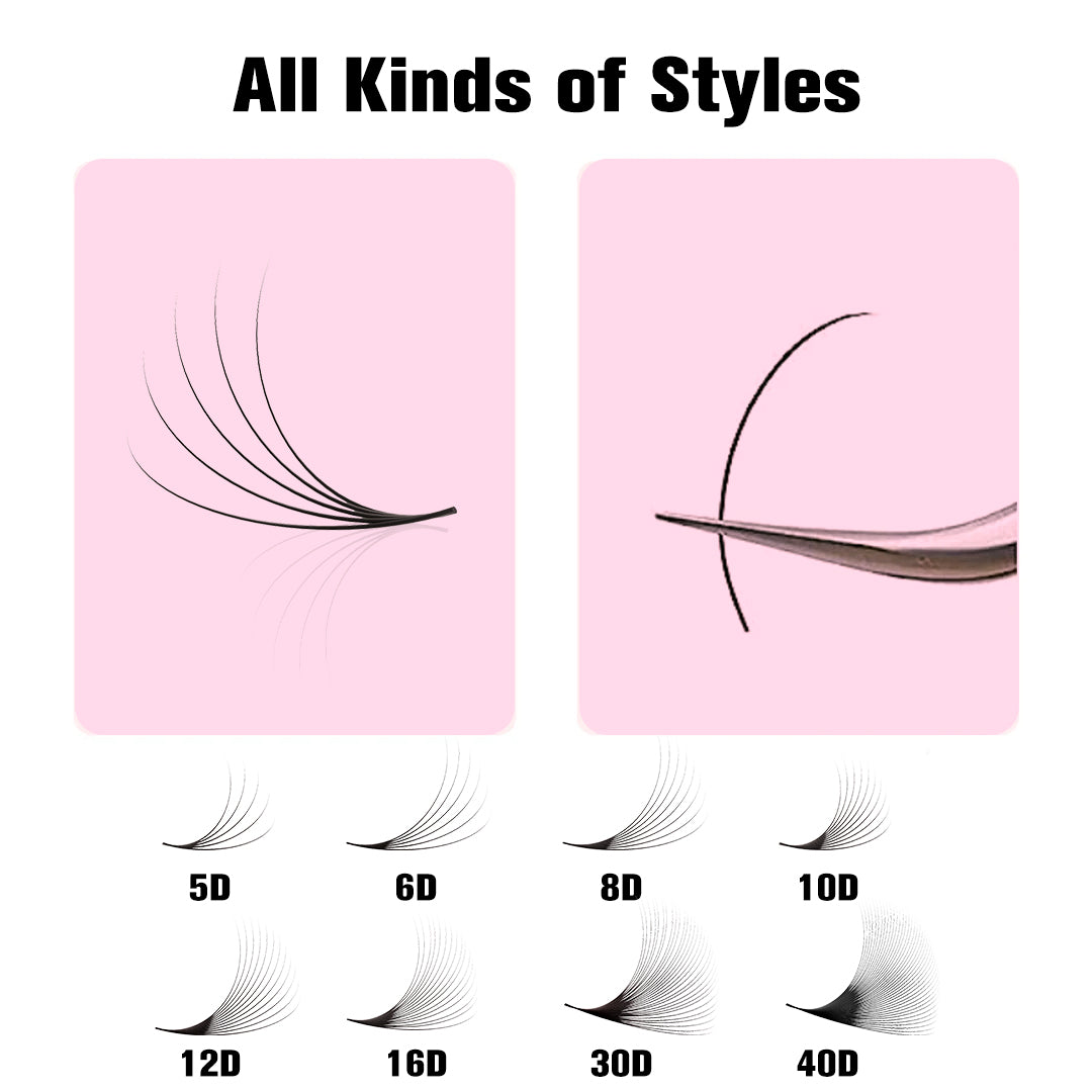 SHELASH 5D Pointy Base Premade Loose Fans, 500 fans, matte black, lightweight for natural mega volume lash extensions