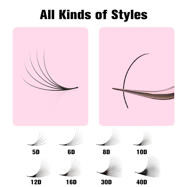 SHELASH 5D Pointy Base Premade Loose Fans, 500 fans, matte black, lightweight for natural mega volume lash extensions