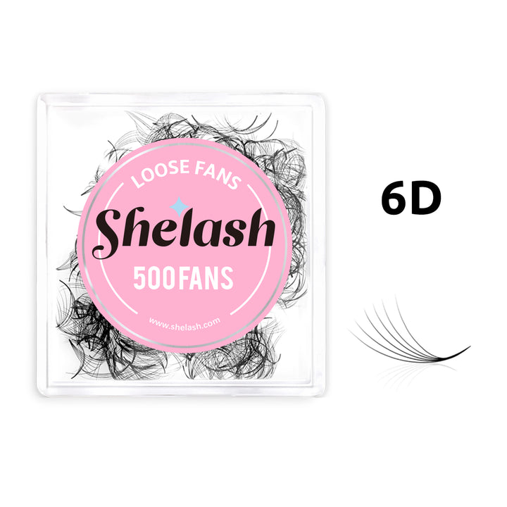 SHELASH 6D Pointy Base Premade Loose Fans, 500 fans, matte black, lightweight for natural mega volume lash extensions