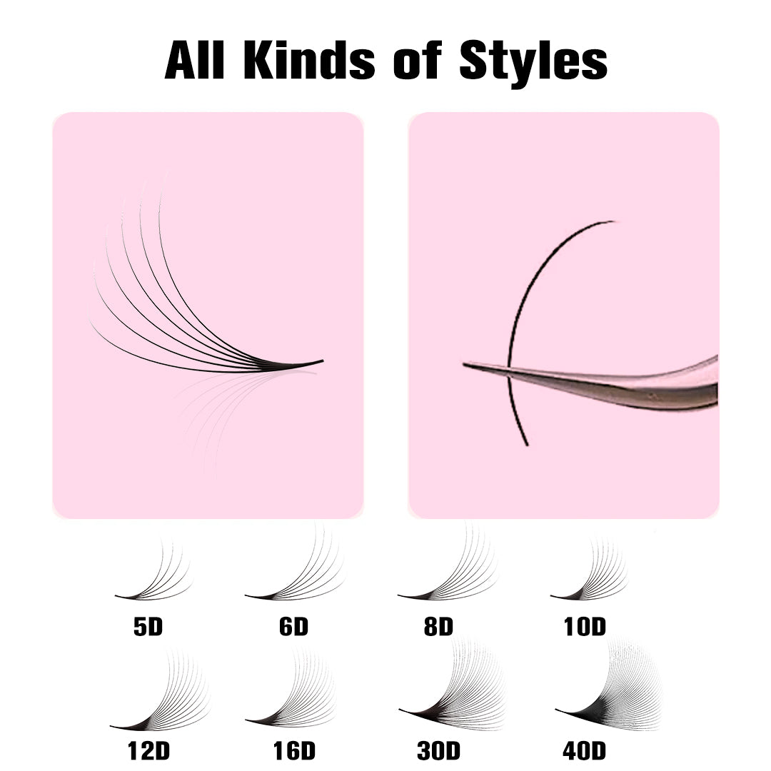 SHELASH 6D Pointy Base Premade Loose Fans, 500 fans, matte black, lightweight for natural mega volume lash extensions