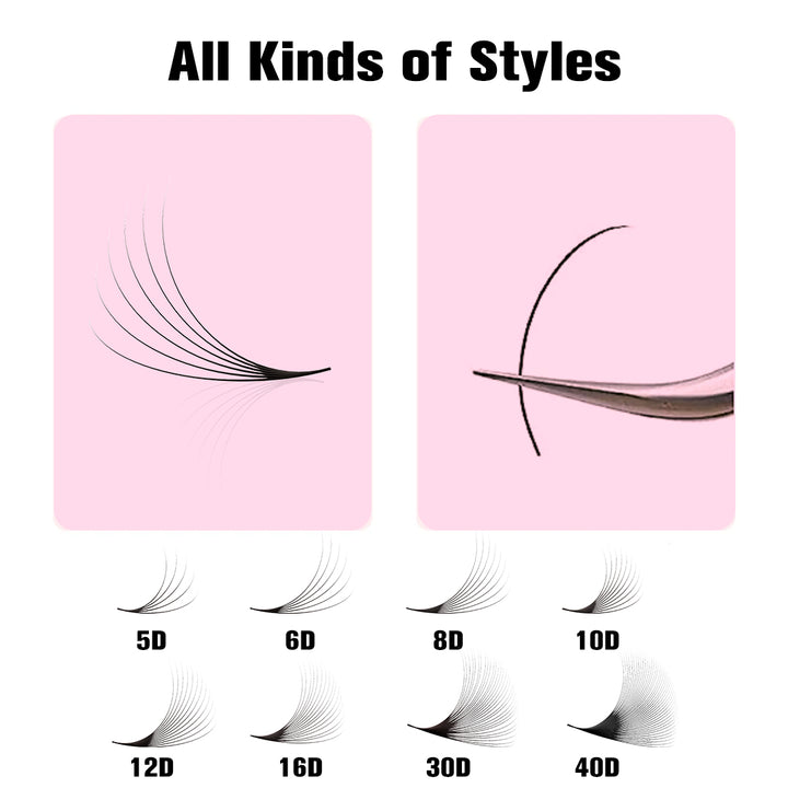 SHELASH 6D Pointy Base Premade Loose Fans, 500 fans, matte black, lightweight for natural mega volume lash extensions