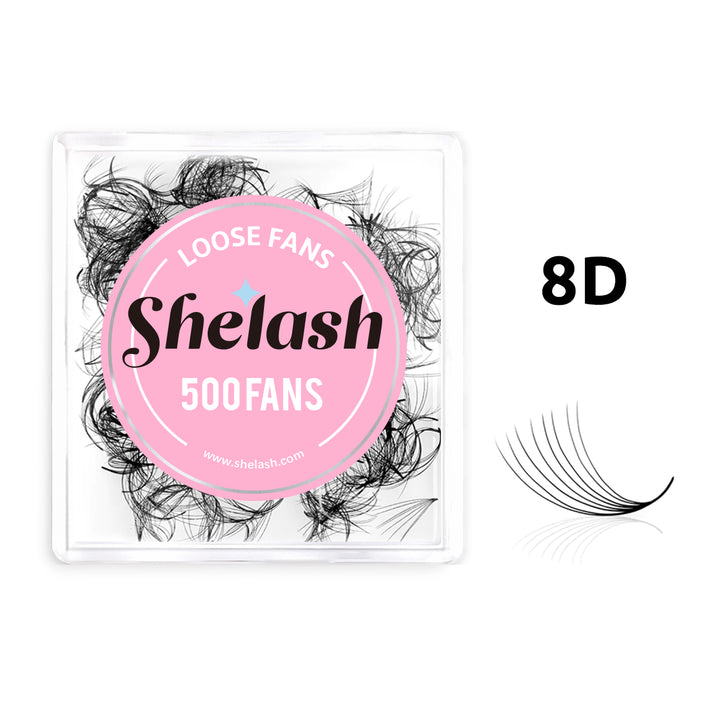 SHELASH 8D Pointy Base Premade Loose Fans, 500 fans, matte black, lightweight for natural mega volume lash extensions