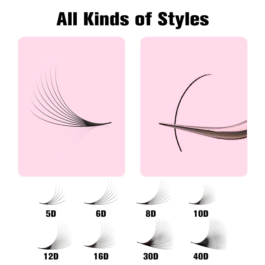 SHELASH 8D Pointy Base Premade Loose Fans, 500 fans, matte black, lightweight for natural mega volume lash extensions
