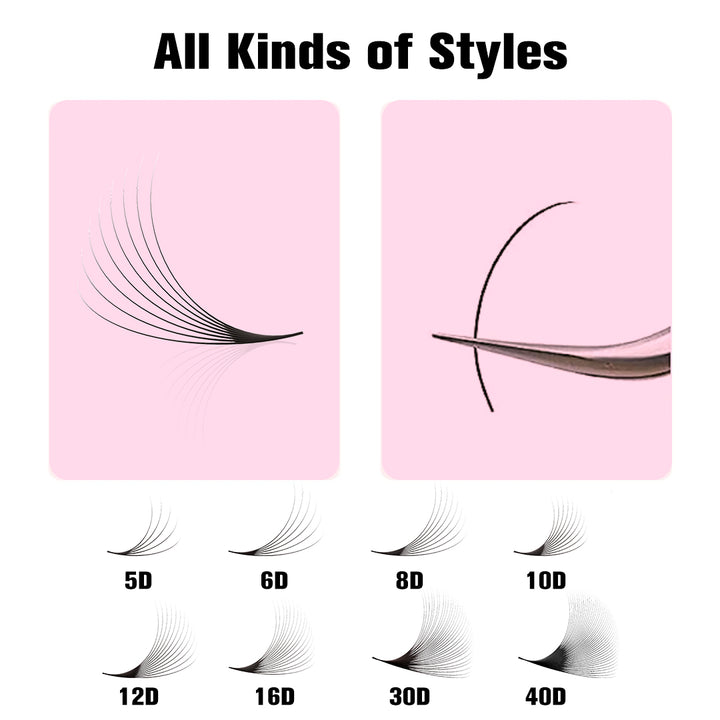SHELASH 8D Pointy Base Premade Loose Fans, 500 fans, matte black, lightweight for natural mega volume lash extensions